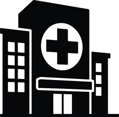 Silhouette modern hospital building with cross symbol medical facility vector illustration