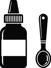 Silhouette of a medicine bottle and measuring spoon vector illustration