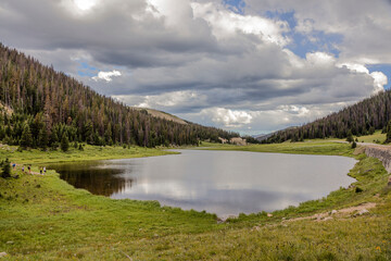 Fototapeta premium Mountain Lake Surface Under Incoming Weather Front