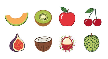 Fototapeta premium Colorful fruits isolated vector illustrations