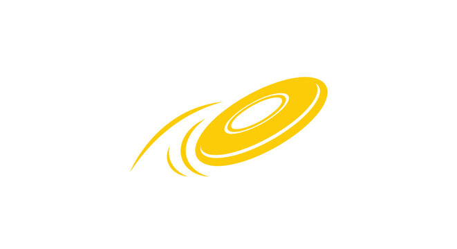 Yellow frisbee flying, motion blur, isolated on white background, disc sport
