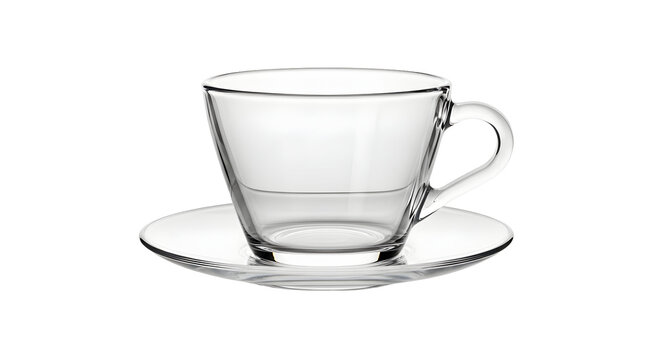 Glass tea cup and saucer isolated on transparent background