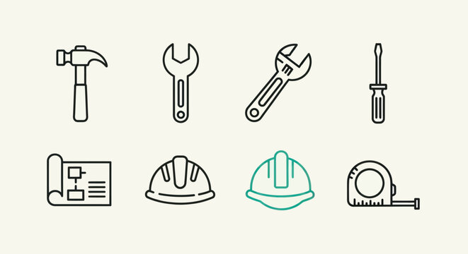 Construction tools line art set