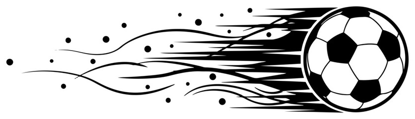 Dynamic soccer ball with motion speed trails representing power and goal scoring © Logan