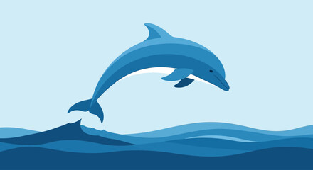 Blue dolphin leaping from ocean waves in flat design © rendra