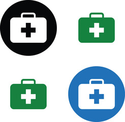 Obraz premium Four distinct medical first aid kit icons in different colored circles. Vector