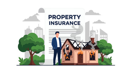 Modern vector illustration of house protected from flames by fire insurance coverage. Property damage protection and disaster risk management concept