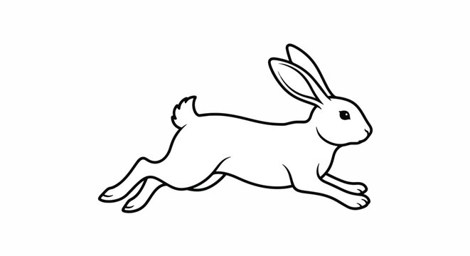 Simple Line Drawing of a Running Rabbit