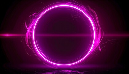 ダークで滑らかなグラデーション背景にマゼンタネオンリングが発光する未来的抽象背景。
中心のエネルギーハローからモーションストリークが広がりスピード感を演出。
高コントラストの光とネオン発光がサイバーなテクノロジー空間を表現。