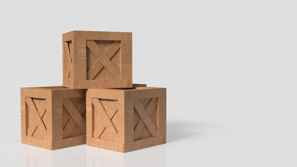 Stacked Wooden Shipping Crates on Gray Background 3d render.