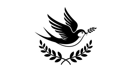 Obraz premium Flying bird symbol carrying leaves