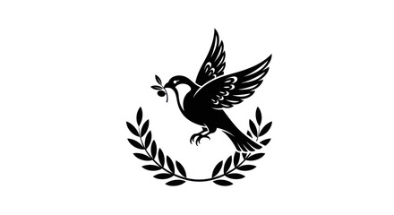Obraz premium Flying bird symbol carrying olive branch