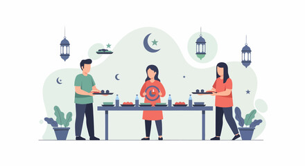 People preparing food for an Eid celebration or festive gathering.