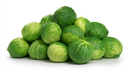 Fototapeta premium Vibrant green cabbages on white background. Artificial intelligence image