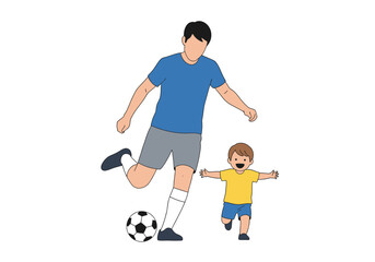 Obraz premium Father and Son Playing Soccer Together Outdoors.