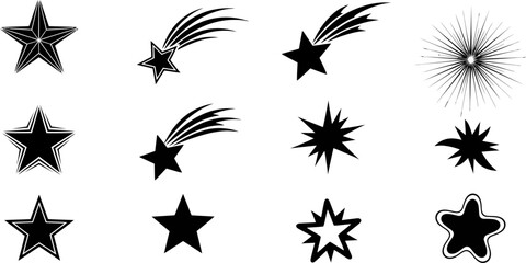 Fototapeta premium Star and shooting star outline icon set with celestial symbols