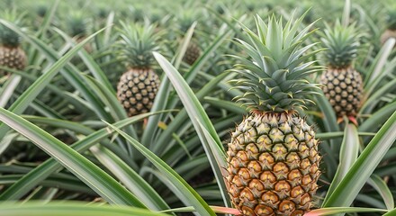 Obraz premium A lush pineapple plantation with ripe fruits ready for harvest.