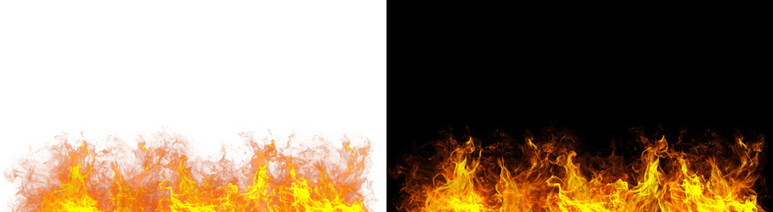 PNG image of Realistic orange and yellow fire flames with glowing embers and small sparks flickering and rising upwards, creating a dynamic burning effect for graphic design on transparent background. © towsif