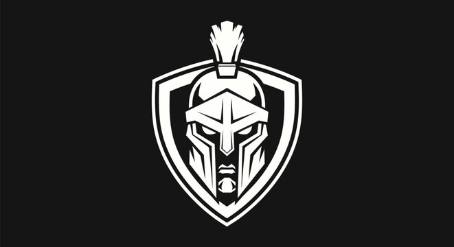 Spartan warrior head in shield emblem