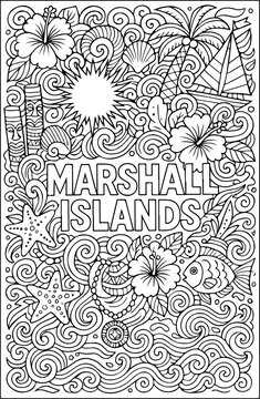 Marshall Islands hand drawn vector illustration doodle art line art coloring page for kids