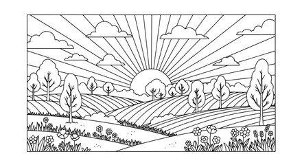 Obraz premium Sunrise Over Countryside Landscape