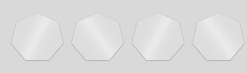 Transparent glass frame with hexagon shape. 3d plastic blank screen isolated on on transparent background. Reflective surface panel with light glare. Modern UI element.	