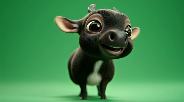 Cute 3D Render of an Adorable Baby Cow on Green Background