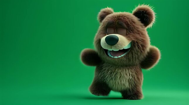Adorable 3D Cartoon Brown Bear Character Smiling on Green Background
