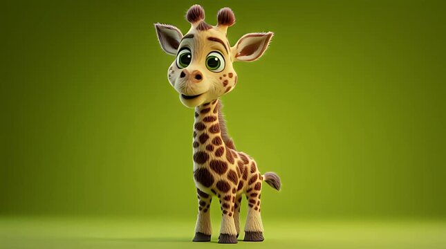 Cute 3D Cartoon Baby Giraffe Character on Green Background