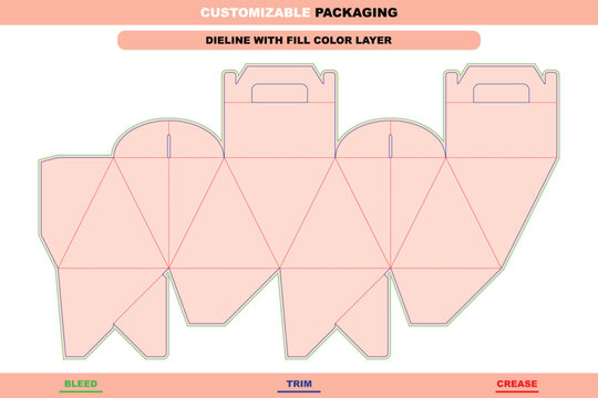 Triangular polygonal box dieline custom dimensions editable carton vector template premium creative packaging design customizable folds precise die line layout