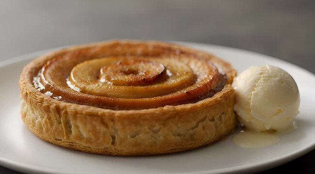 Delicious homemade apple tart with flaky crust and vanilla ice cream