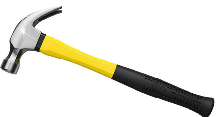 A hammer with a yellow and black handle on a black background