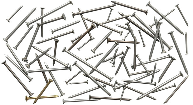 A pile of metal nails scattered on a black background