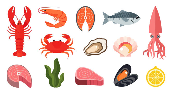 Seafood assortment lobster shrimp fish shellfish