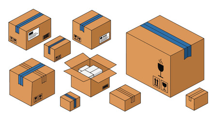 Fototapeta premium Collection of Cardboard Boxes with Blue Tape