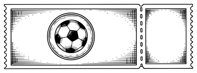 Blank vintage soccer match ticket template with a ball in the center in engraving style © AnimalZOO