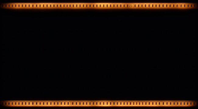 Film negative illuminated, vintage photographic strip with orange borders and sprocket holes