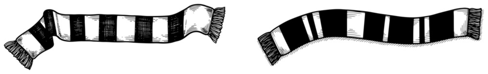 Set of two sport fan scarves in vintage engraving style