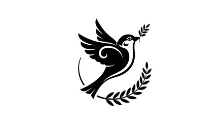 Fototapeta premium Flying bird silhouette with olive branch