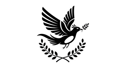 Obraz premium Flying bird silhouette with olive branch