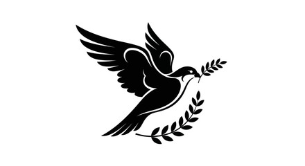 Obraz premium Flying bird silhouette with olive branch