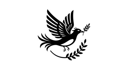 Fototapeta premium Flying bird silhouette with olive branch