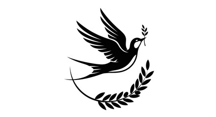 Fototapeta premium Flying bird silhouette with olive branch
