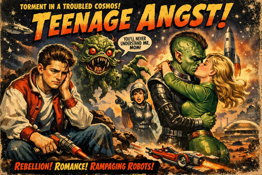 vintage pulp science fiction action adventure illustration teenage angst