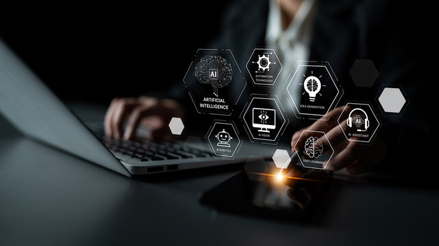 AI learning system involves deep learning, supervised machine learning, and natural language processing. AI learning diagram shows how AI advances learn in automation and data processing. Spline