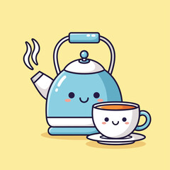 Obraz premium Happy Kettle and Tea Cup