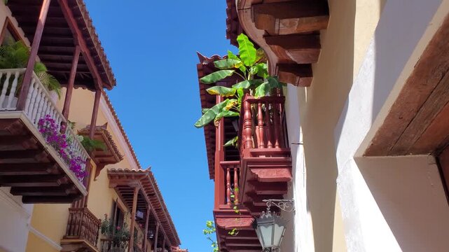 Famous colonial Cartagena Walled City, Cuidad Amurrallada, and its colorful buildings in historic city center, a designated UNESCO World Heritage Site