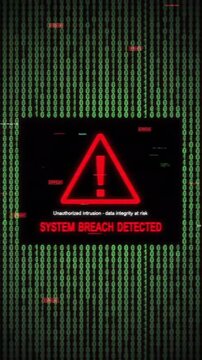 Alert sign on digital screen indicating system breach
