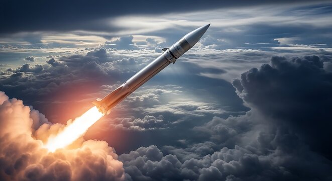 Strategic Missile Launch Against Dramatic Cloudy Sky