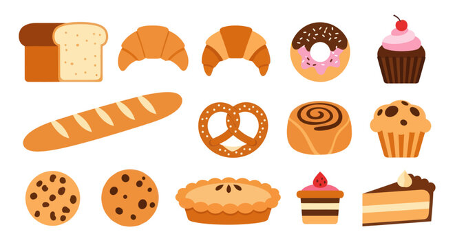 Bakery items illustration bread pastries sweets